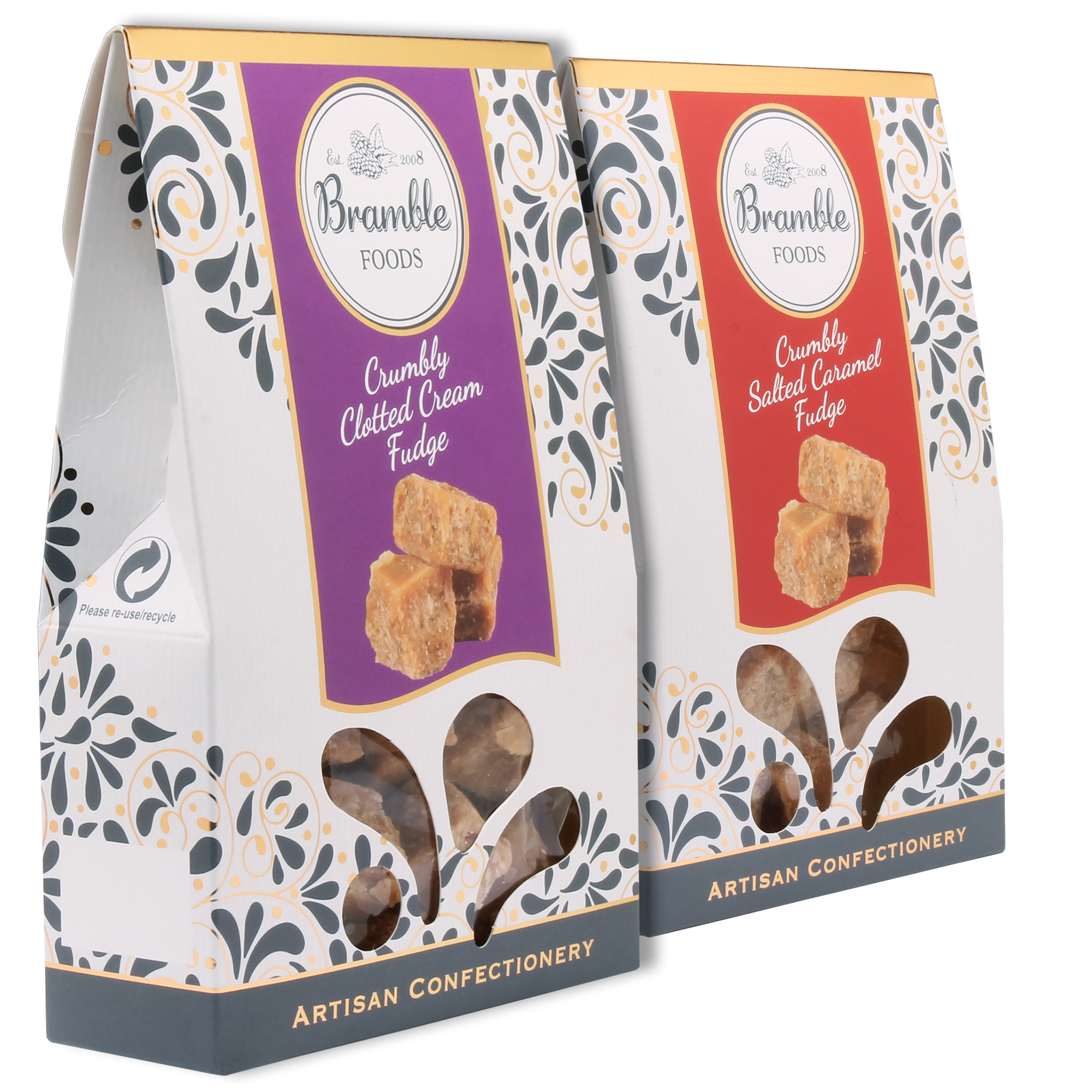Twin Pack of Bramble Gourmet Crumbly Clotted and Salted Caramel Fudge